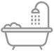 bathtub with shower icon for bathroom amenity or washing facilities